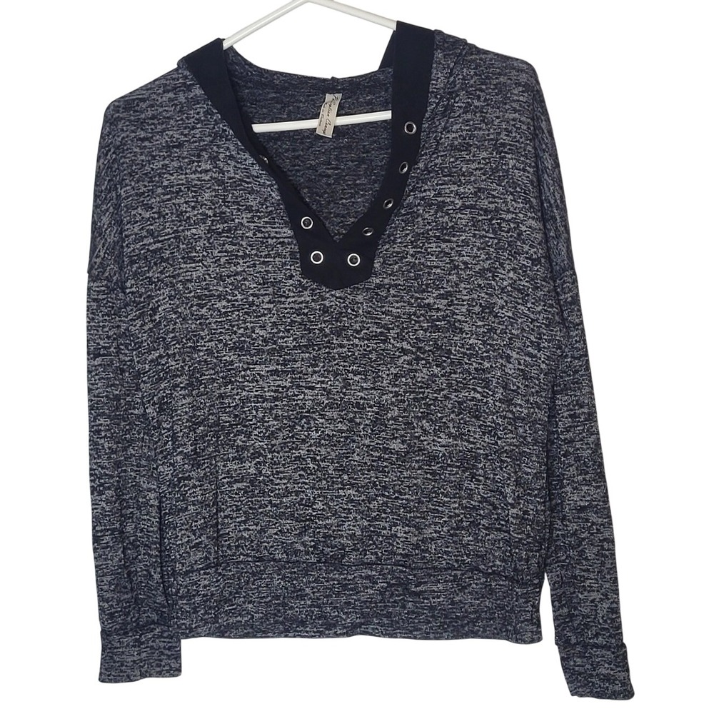PerSeption Concept Womens Space Dye Hoodie Grey Black Grommet V-Neck Small